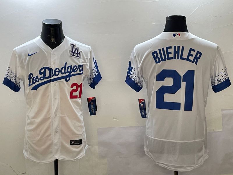 Men Los Angeles Dodgers 21 Buehler White City Edition Elite Nike 2025 MLB Jersey style 1